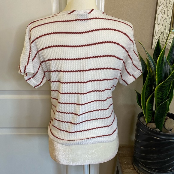 Paper Crane Button Down Front Tie Stripe Shirt - Picture 10 of 10